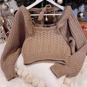 Zara brown bow back sweater